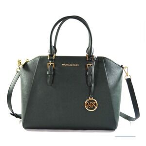 Michael Kors Ciara Top Zip Satchel Saffiano leather, gold-tone hardware Green